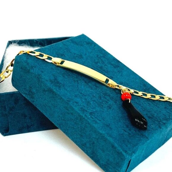 New Baby ID Bracelet Azabache 18K GF Good Luck & Proteccion 5.5" Link Curby - Picture 7 of 8